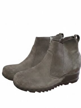 Sorel Evie Gray Suede Leather Ankle Booties